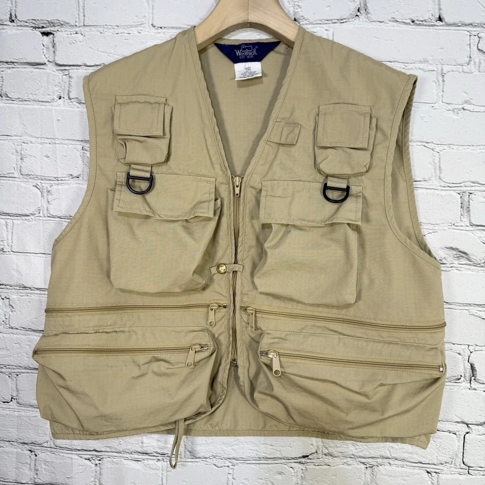 Vintage Woolrich Vest Mens L‎ Safari Hunt Fishing Shoot Travel Photography Khaki